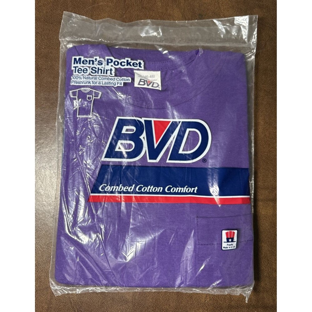 Vtg NOS 1990s BVD Purple Single Stitch Pocket T-Shirt 100% Cotton Sz XL USA #2